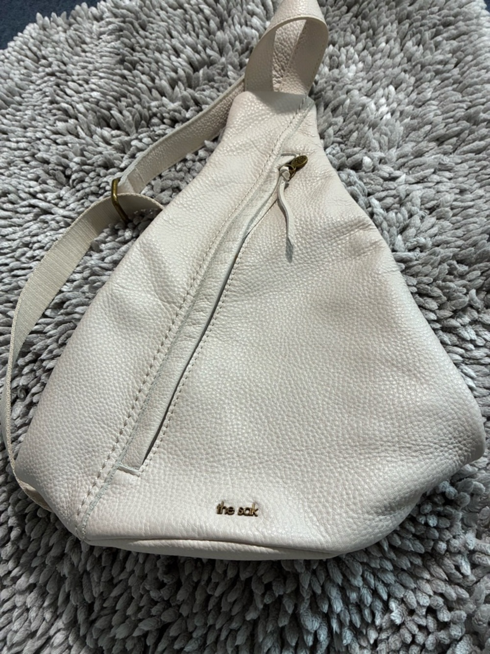 The Sak Geo Sling - Cream Pebbled Leather Crossbody Sling Bag